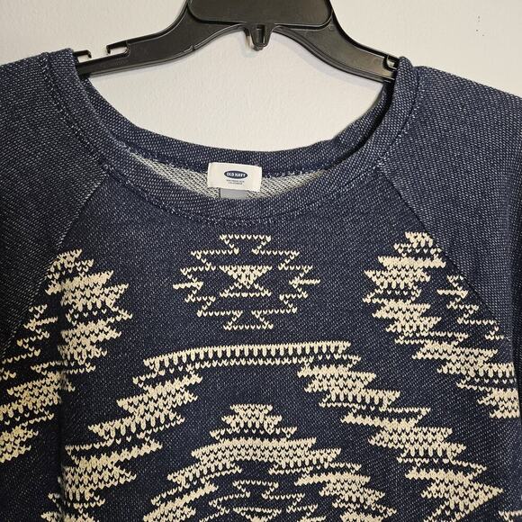 Old Navy Aztec Print Knit Pullover Top Blue Beige Size XL Cotton Blend Soft L/S - Picture 2 of 7
